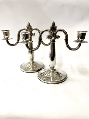 pair of silver candlesticks for each one two candles Sweden 1935 Art Deco 