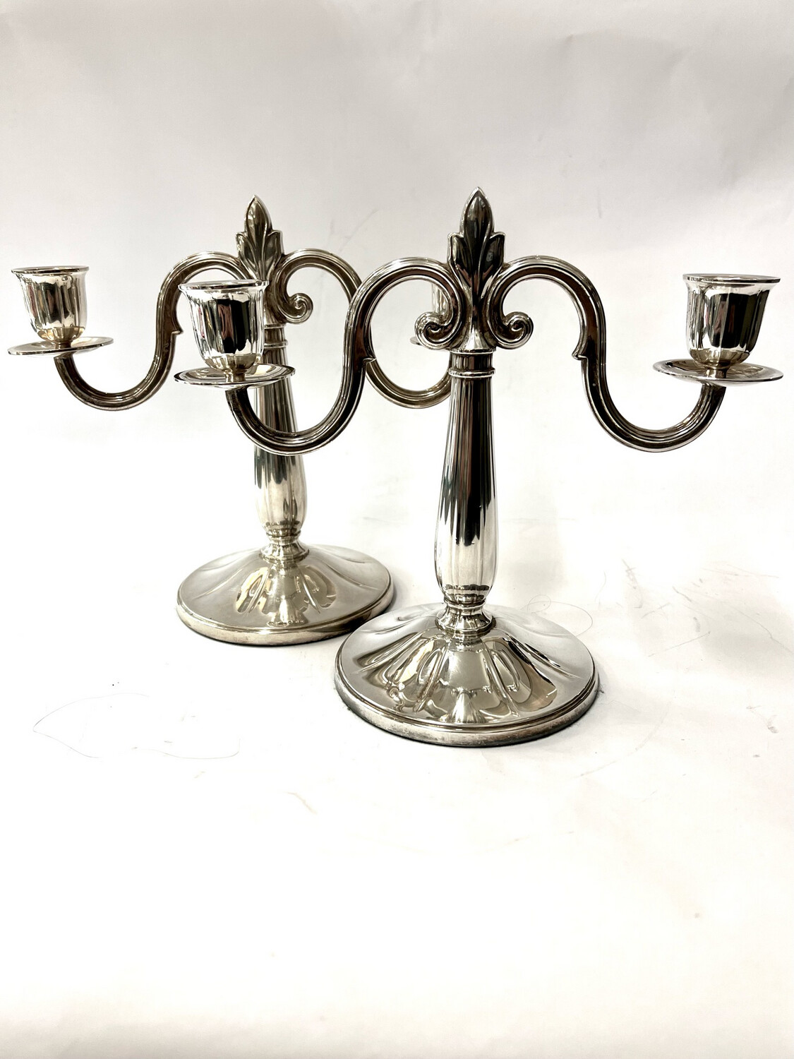 pair of silver candlesticks for each one two candles Sweden 1935 Art Deco 