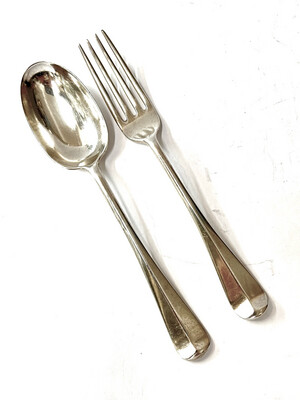 Besteck Taufgeschenk Sterling Silber Gabel und Rattenschwanz Löffel England 1935 George V , rattail spoon and fork with dog nose design