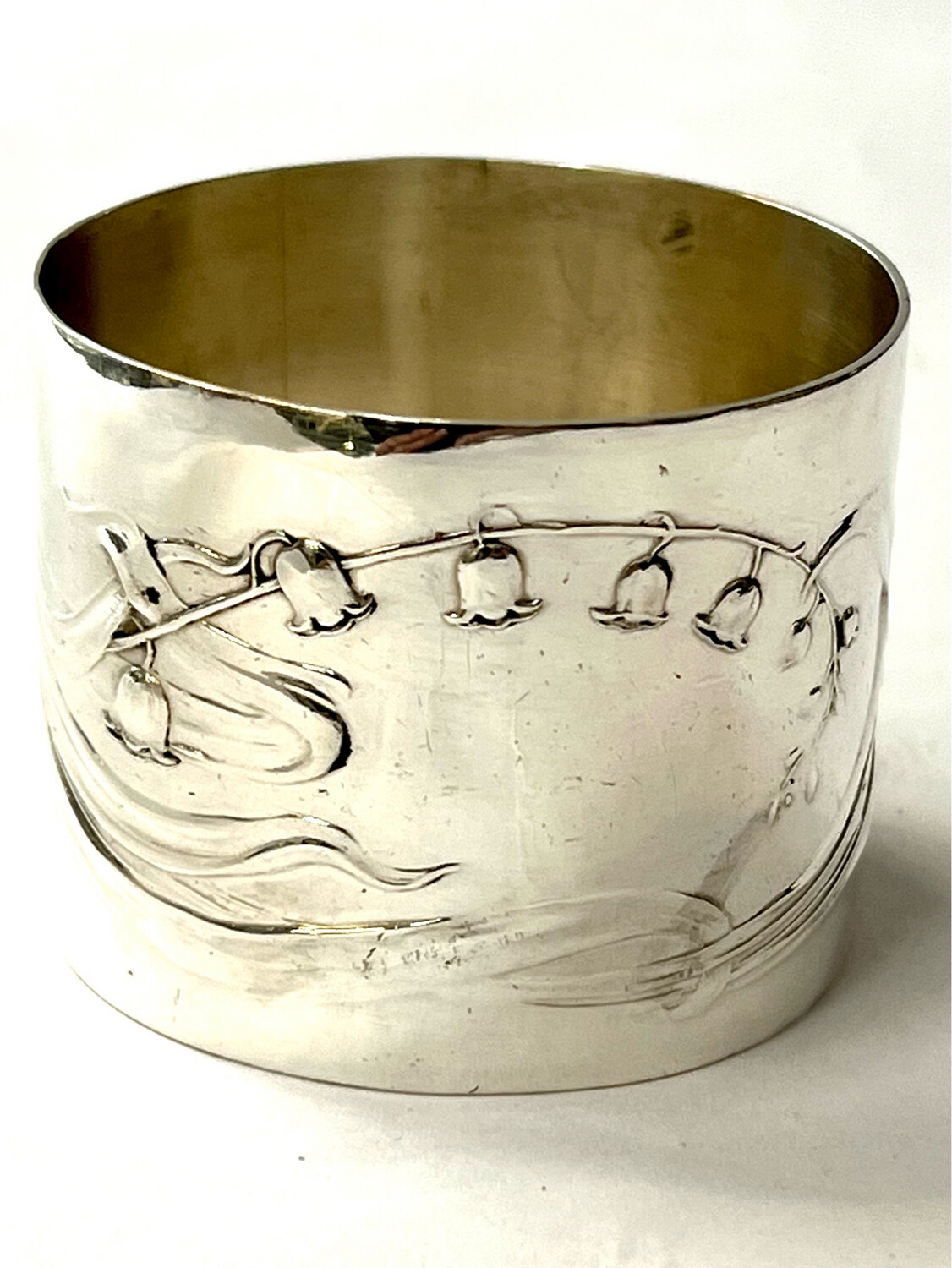 Serviettenring 950 Silber Frankreich um 1900 Maiglöckchen schwere Ausführung Jugendstil, heavy art nouveau silver napkin ring France lily of the valley