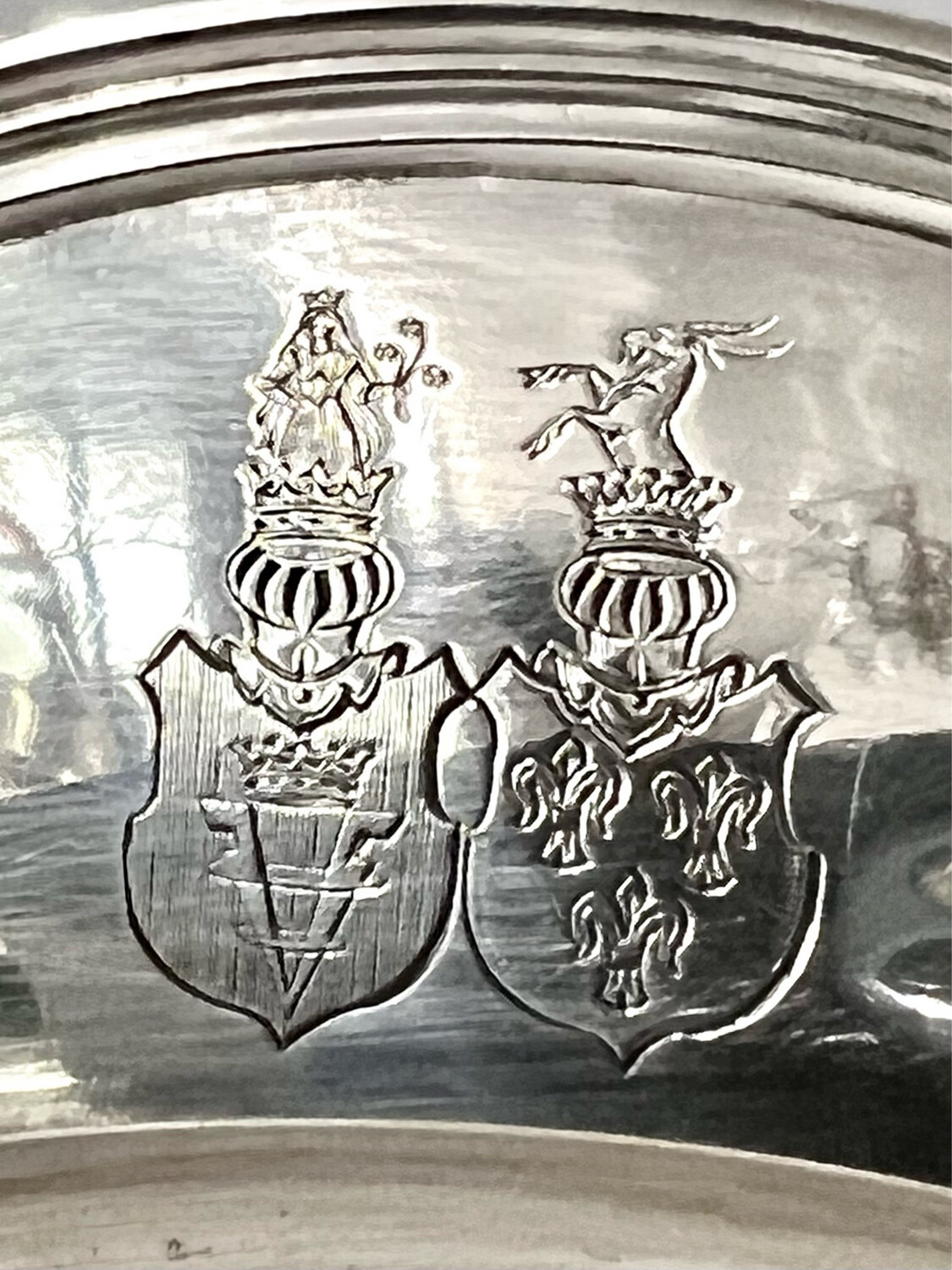 large solid silver plate with coat of arms from Prussian family,silversmith to king