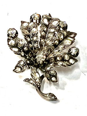 Brosche Silber / Gold Diamanten Rosenschliff um 1850 üppiger Blumenstrauß, victorian silver gold brooch set with rose cut diamonds in the shape of a flower bouquet 
