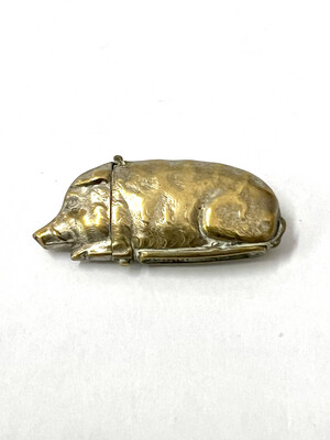 Streichholz Etui als Wildschwein um 1890 vernickeltes Messing, victorian wild boar vesta case nickel plated brass