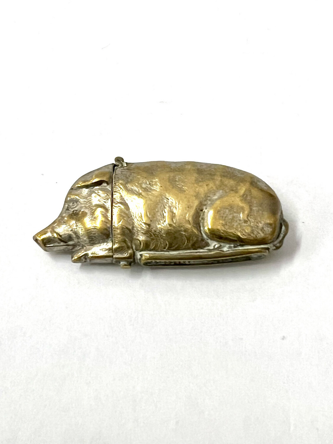 Streichholz Etui als Wildschwein um 1890 vernickeltes Messing, victorian wild boar vesta case nickel plated brass
