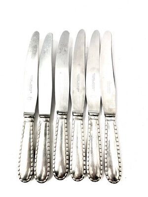 Georg Jensen 6 dinner knives sterling silver, rope design, rep, rope 1908-1914 Denmark