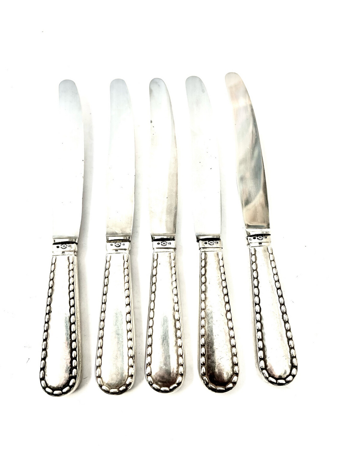 Georg Jensen 5 small knives sterling silver, rope design, rep, rope 1908-1914 Denmark