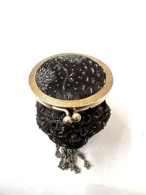 Ladies purse cut steel and silver gilt with mirror and leather lining France “Maquet”Paris Nice