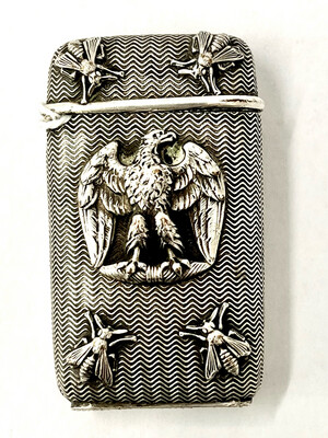 Match case Vesta silver-plated, Napoleon bees decorations emblems , around 1900 imperial eagle 