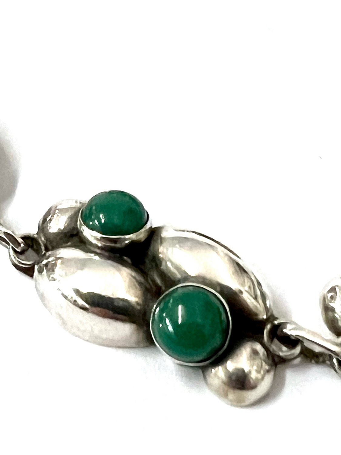 Mexico Taxco Mexico bracelet 925 silver green agate cabochons, Art Deco, very attractive design of this jewellery set in the style of Georg Jensen