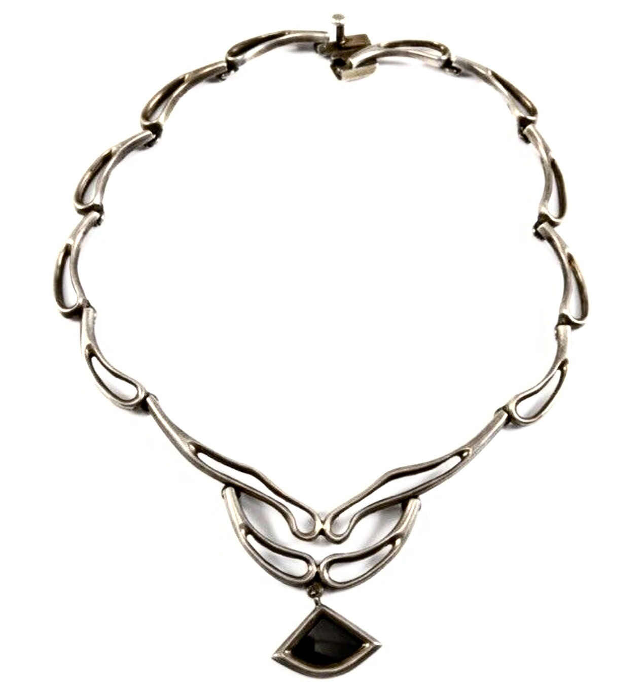 Necklace Art Deco Sterling 925 Silver Mexico Mexico Taxco with Onyx suspension 