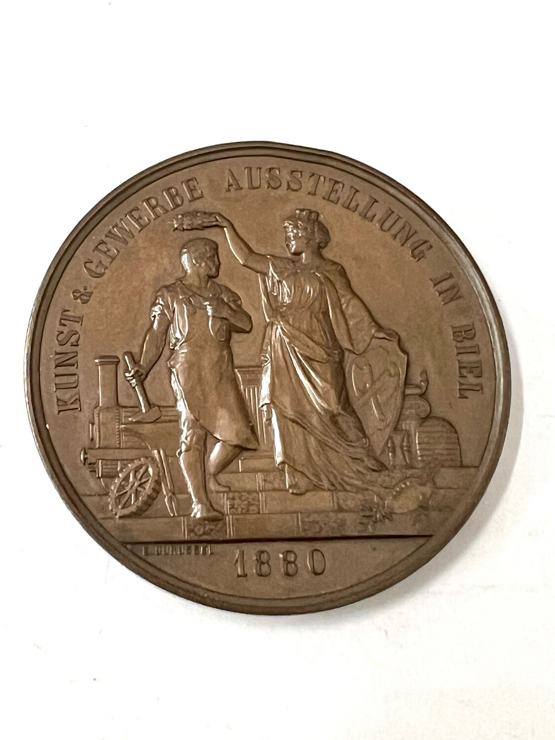 Bronze medal Switzerland art and trade exhibition in Biel 1880 with artist&#39;s signature