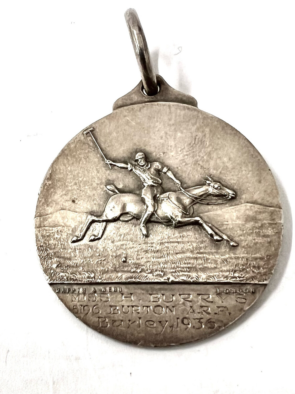 Medal , Theme Polo , Horse with Jockey England 1936, 925 sterling silver , Art Deco,  National Pony Society