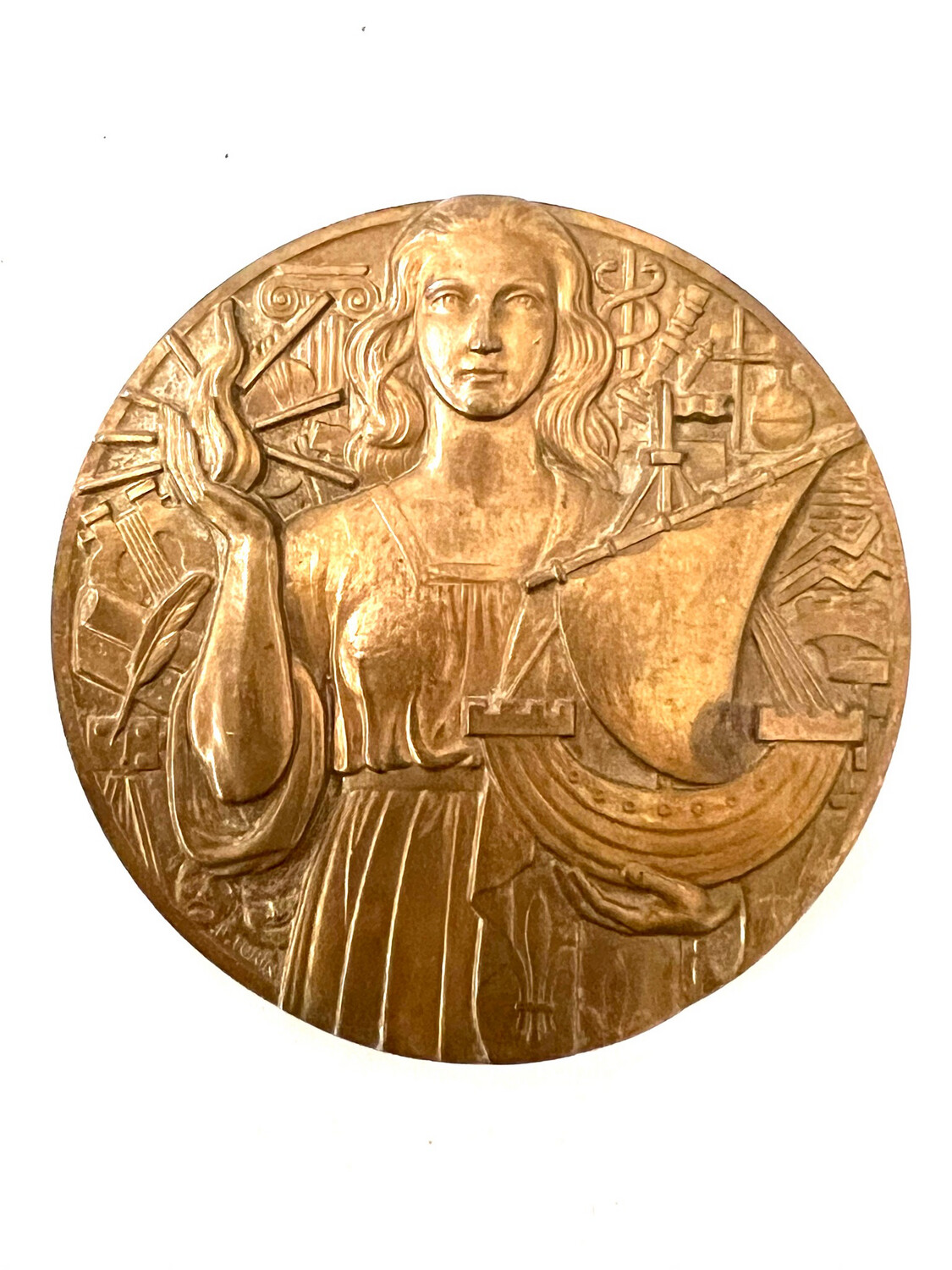 Medal signed by the visual artist and sculptor “Pierre Turin” France bronze large medal
