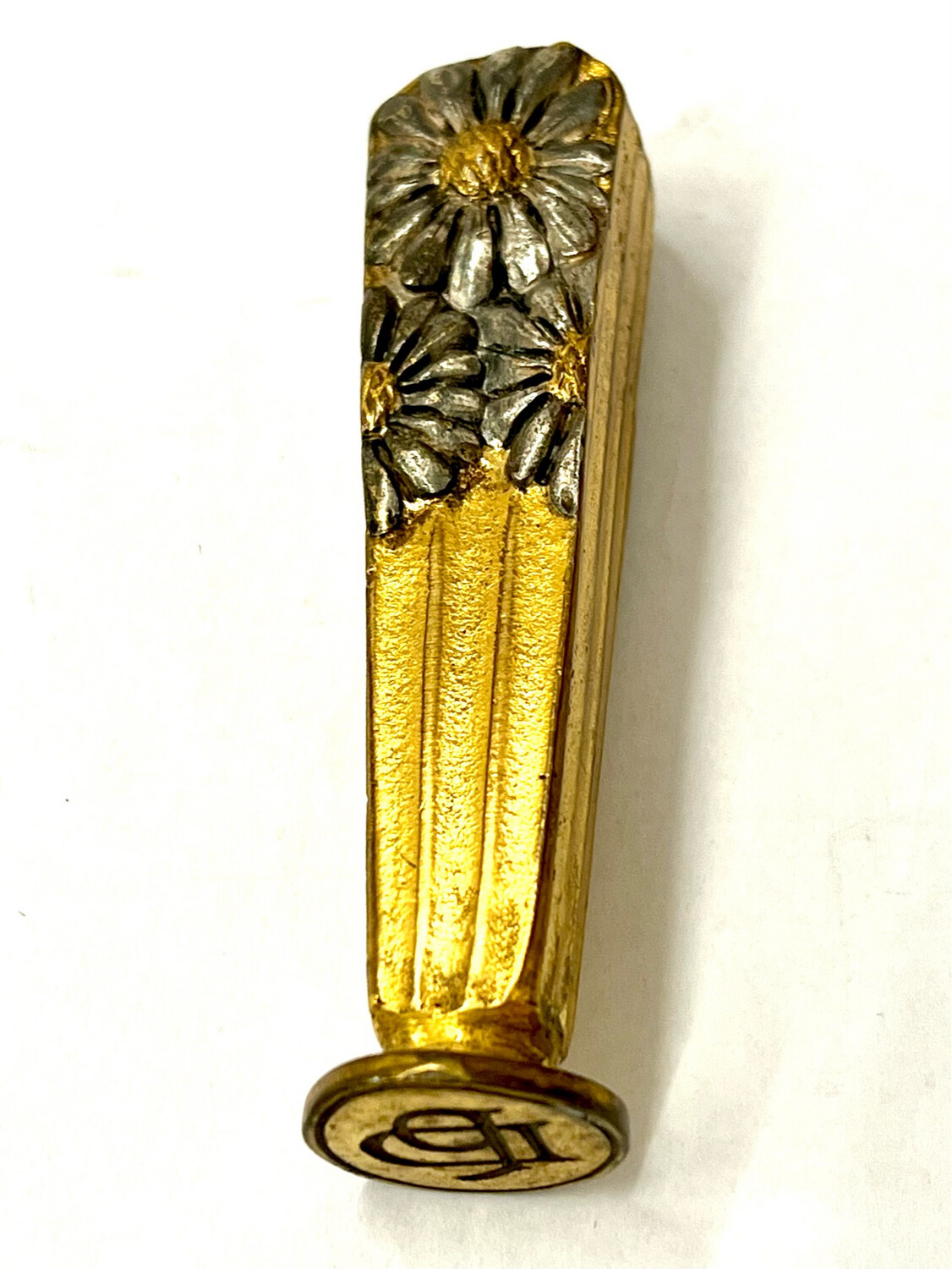 Seal Art Nouveau bronze gold-plated and silver-plated decorated with sunflowers around 1900 initials D.P.