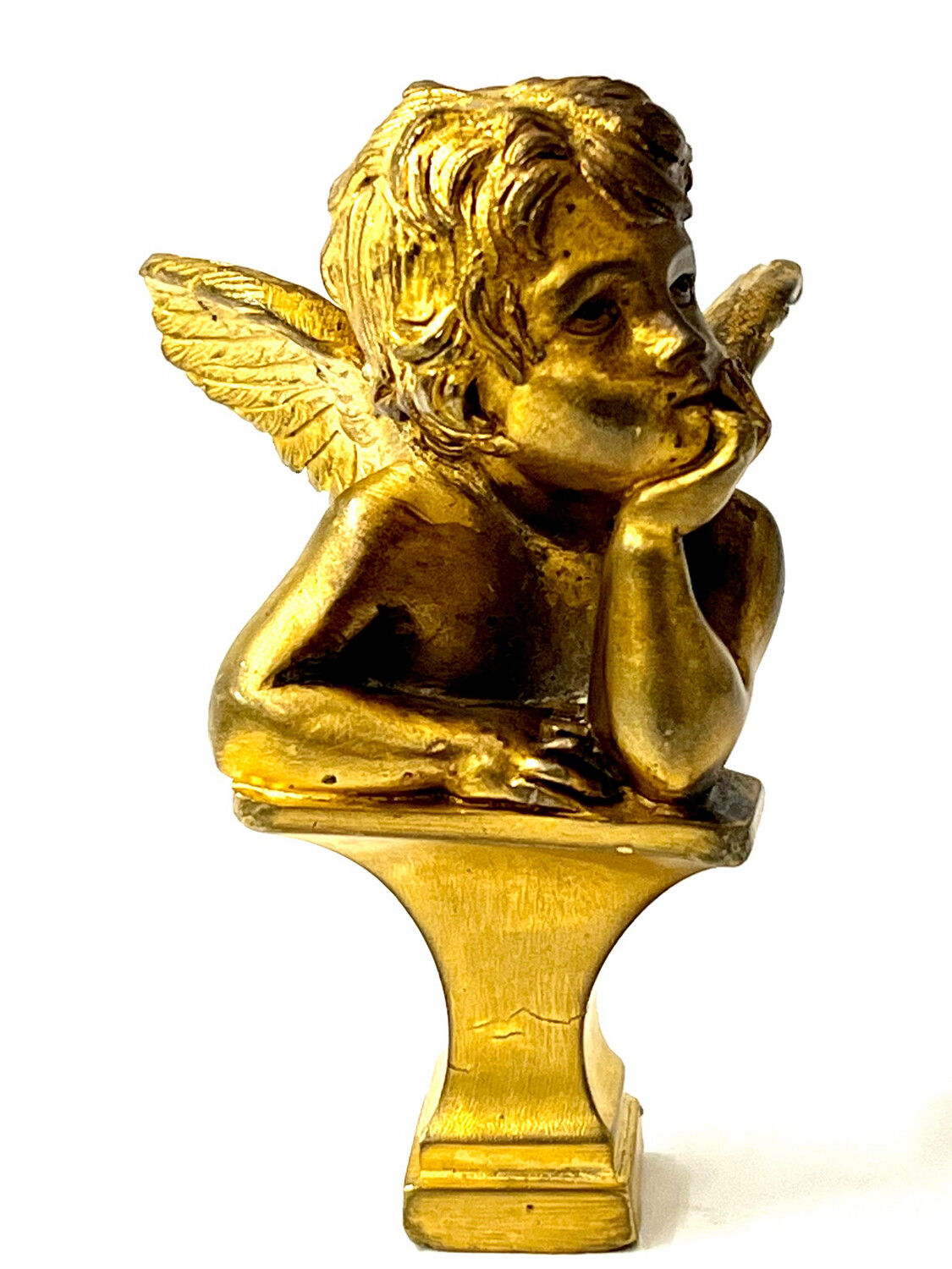 Signet seal bronze signed Luca Madrassi 19th century Italy, initials R.D. Angel, putti after Raphael