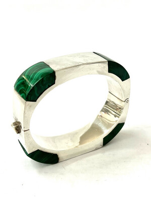 Bangle 950 silver malachite modernist great design wide Mexico Mexico Taxco bracelet midcentury