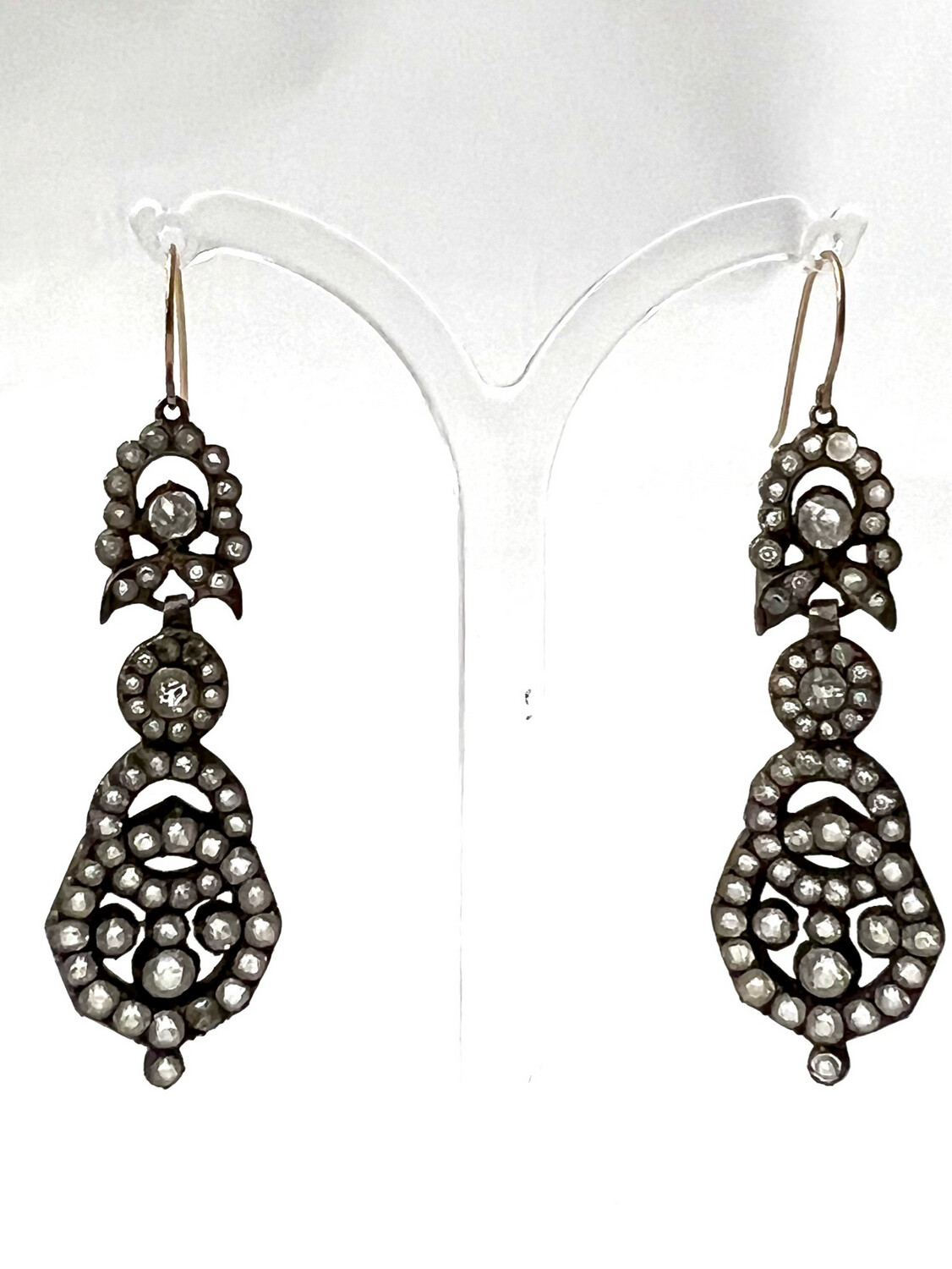 Pair of earrings silver with gold hooks paste rhinestones antique Biedermeier ca. 1810 Empire George III England