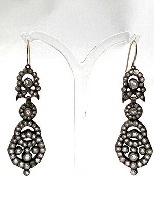 Pair of earrings silver with gold hooks paste rhinestones antique Biedermeier ca. 1810 Empire George III England