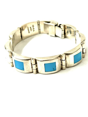 Sterling silver bracelet with inlaid turquoise Mexico