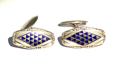 Pair of cufflinks 850 silver enamel Art Deco signed PS