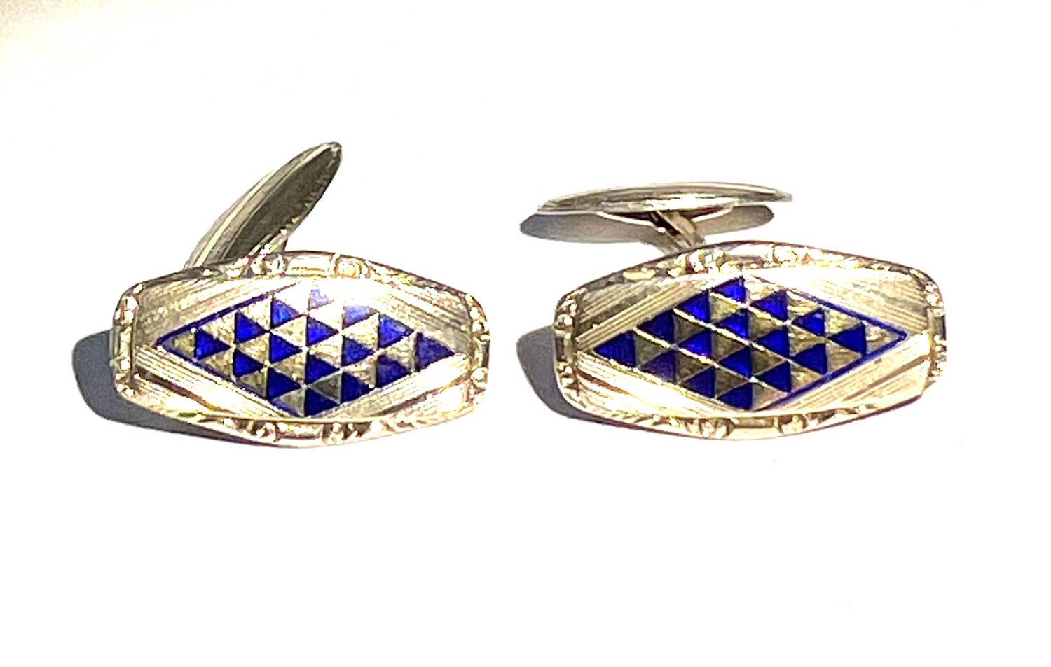 Pair of cufflinks 850 silver enamel Art Deco signed PS