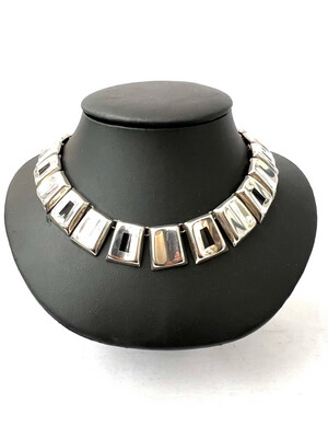 Necklace 925 Sterling silver Mexico modernist with onyx inlay, circa 1960s