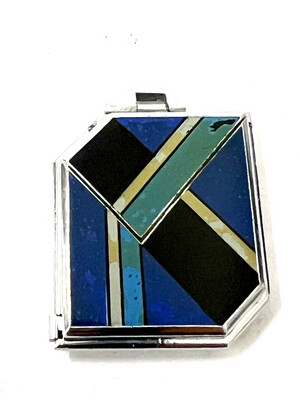 Art Deco pocket watch pop-up watch 1920s France 1920s geometric pattern in blue colors
