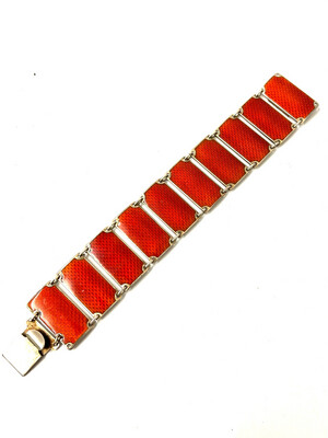 Bracelet 925 sterling silver gold plated red enamel Norway signed K.A.R. Midcentury probably 1950/60s
