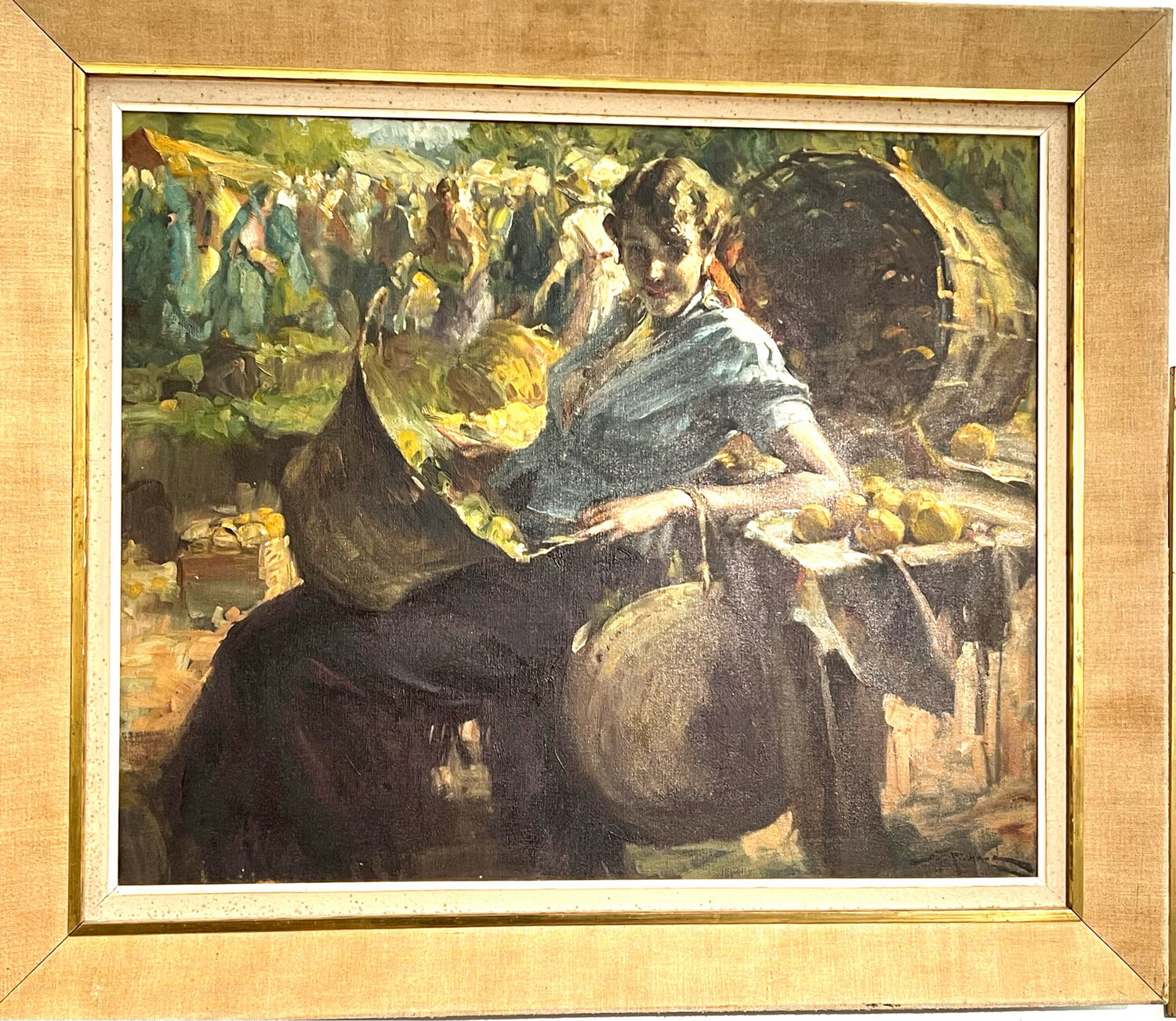 Gemälde signiert Richard Durando Togo um 1910 Argentinien Öl auf Leinwand , Impressionismus , eine schöne Erntehelferin 