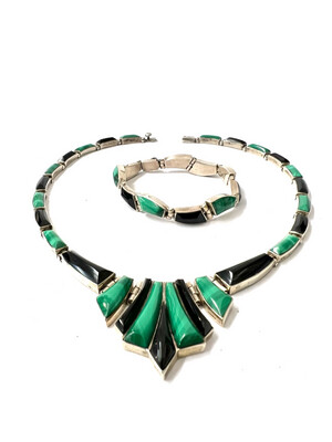Choker, torque Parure necklace 925 sterling silver with onyx inlaid in a star shape, midcentury around 1960&#39;s Mexico