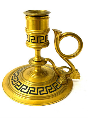 Handleuchter Bronze vergoldet und geschwärzt um 1870 Meanderband 19. Jahrhundert 