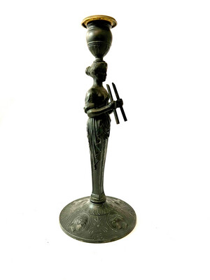 Candlestick candle holder made of iron Classicism Empire with caryatid around 1810 with ancient Greek and Roman style elements