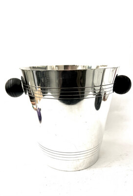 Champagne cooler wine cooler champagne cooler from the Art Deco period of the 1920s made of silver-plated metal with 2 wooden balls as handles