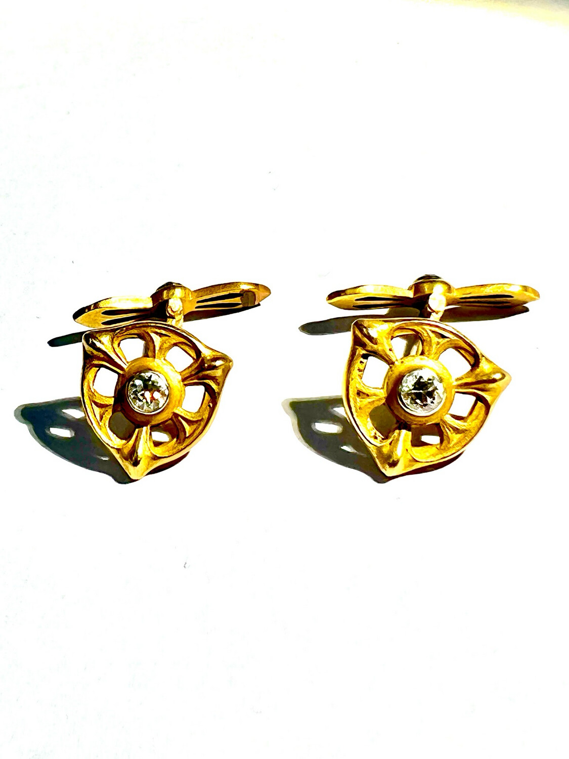 Manschettenknöpfe Paar 14 kt Gold ( 56) Russland Jugendstil um 1900 mit Diamanten besetzt 