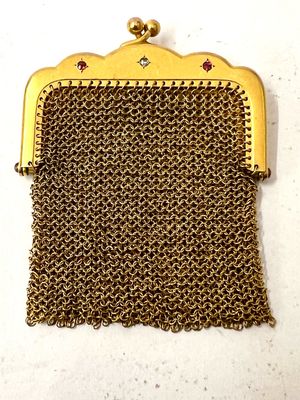 Purse , chain bag by french maker “FIX” Paris France around 1900 gold plated with rose diamond