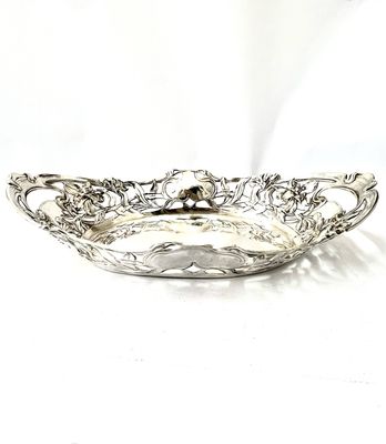 Silver 800/1000 bowl, fruit bowl, bread bowl, Art Nouveau around 1900 Germany with openwork, floral pattern, lilies