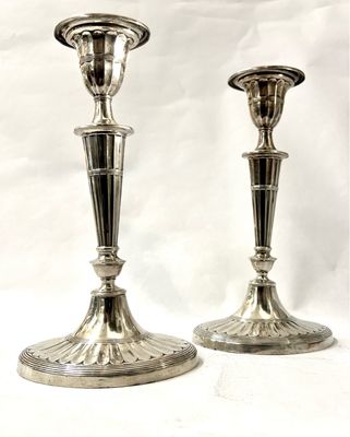 Pair of sterling silver candlestick candle holders England London with hallmarks for the year 1897 William Hutton &amp; Sons 19th century, Victorian 