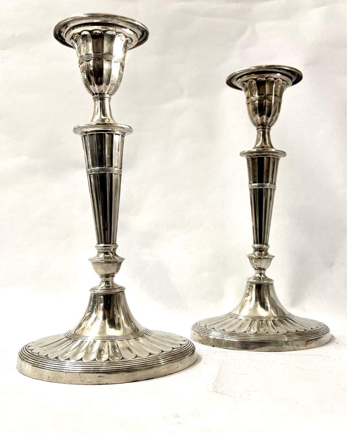 Pair of sterling silver candlestick candle holders England London with hallmarks for the year 1897 William Hutton &amp; Sons 19th century, Victorian 