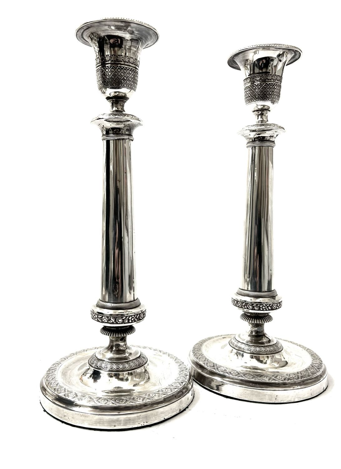 Antique pair of silver candlesticks candleholders Italy Milano Milan around 1810, 19th century with silver hallmarks, tall and very attractive shape