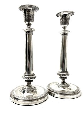 Antique pair of silver candlesticks candleholders Italy Milano Milan around 1810, 19th century with silver hallmarks, tall and very attractive shape