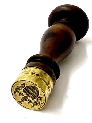 Wax seal signet wood with bronze, 18th century,  knight