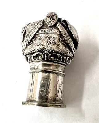 Wax seal signet silver Germany around 1900 silversmith “Wilhelm Binder”, Hussar Regiment With inscription “Courage for King and Fatherland”