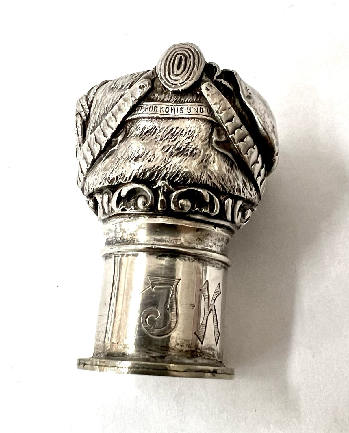 Wax seal signet silver Germany around 1900 silversmith “Wilhelm Binder”, Hussar Regiment With inscription “Courage for King and Fatherland”