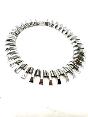 Kollmar &amp; Jourdan Art Deco Chrom Collier geometrisches Muster signiert 