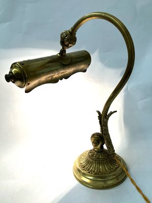 Jugendstil, Schreibtischlampe, Klavierlampe Bronze um 1900 mit Kugelgelenk, Deposé Frankreich , schwer  