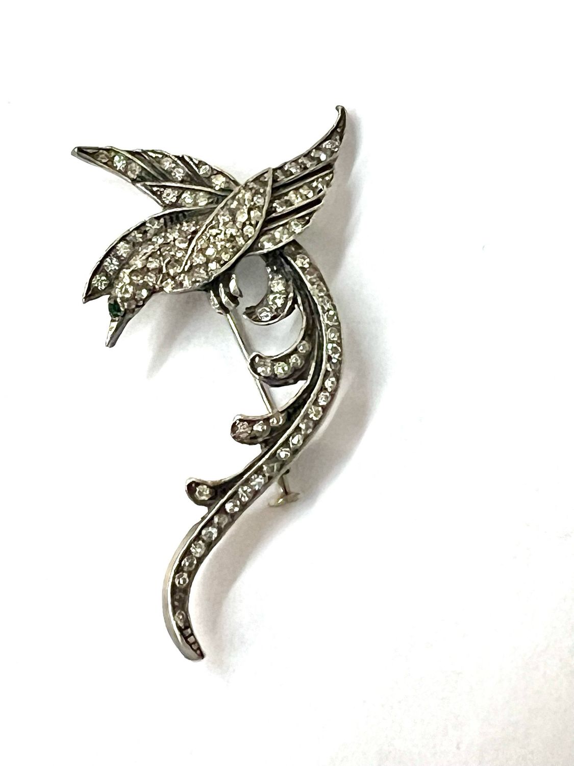 Brosche Silberauflage Paradies Vogel Strass wohl 1950‘ er Jahre