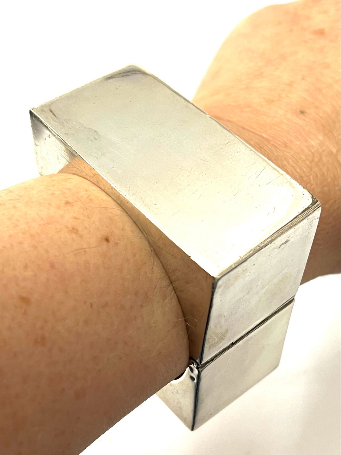 Armreif Armband 925 Sterling Silber ungewöhnliche Form eckig , Taxco Mexico , Designer extravagant
