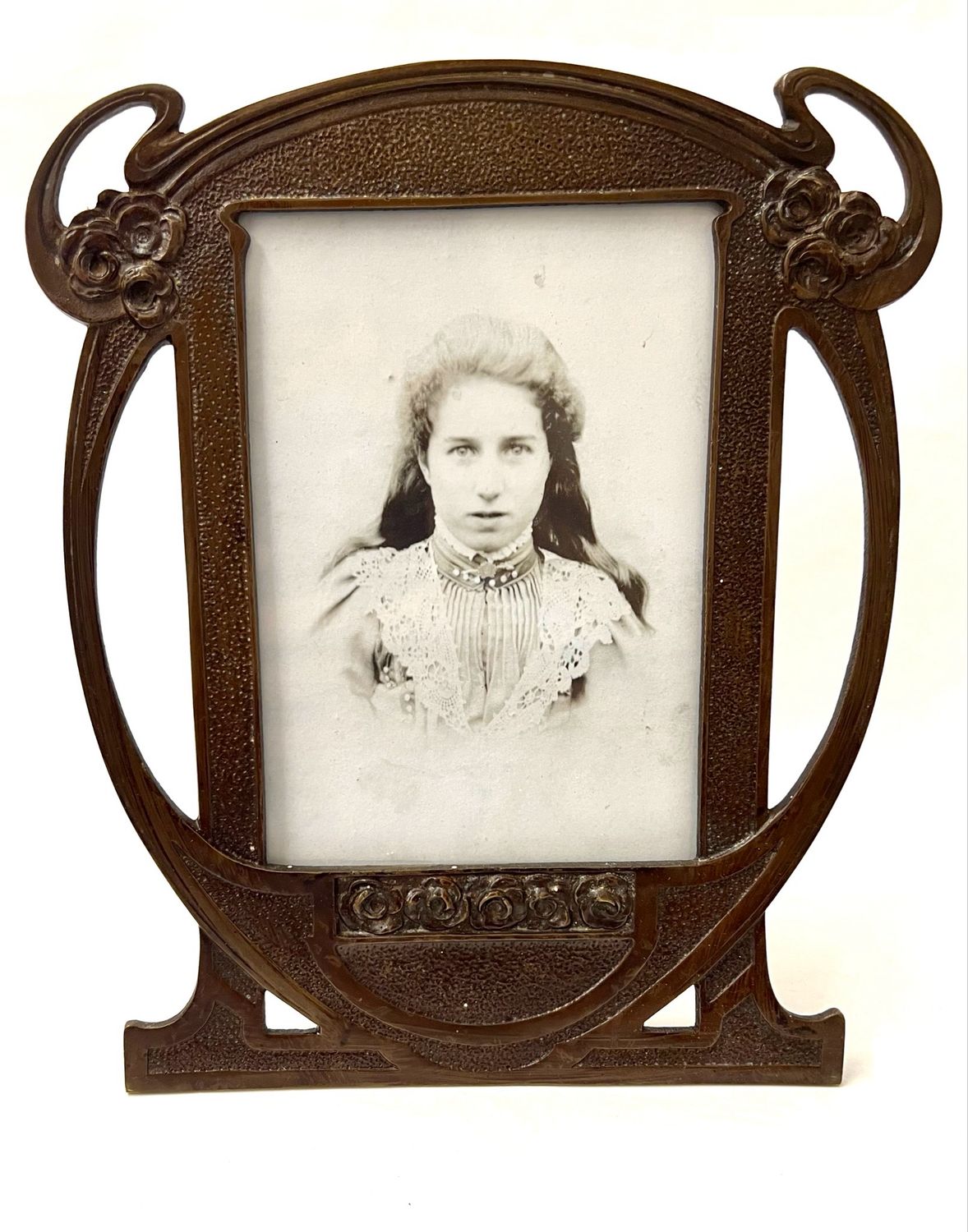 Jugendstil Fotorahmen , Zinn bronziert um 1900