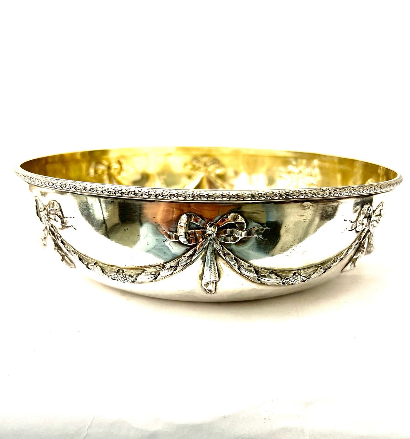 Schale , Schüssel 950 Silber mit innen Vergoldung Frankreich mit Schleifen und Girlanden Dekoration um 1900 
