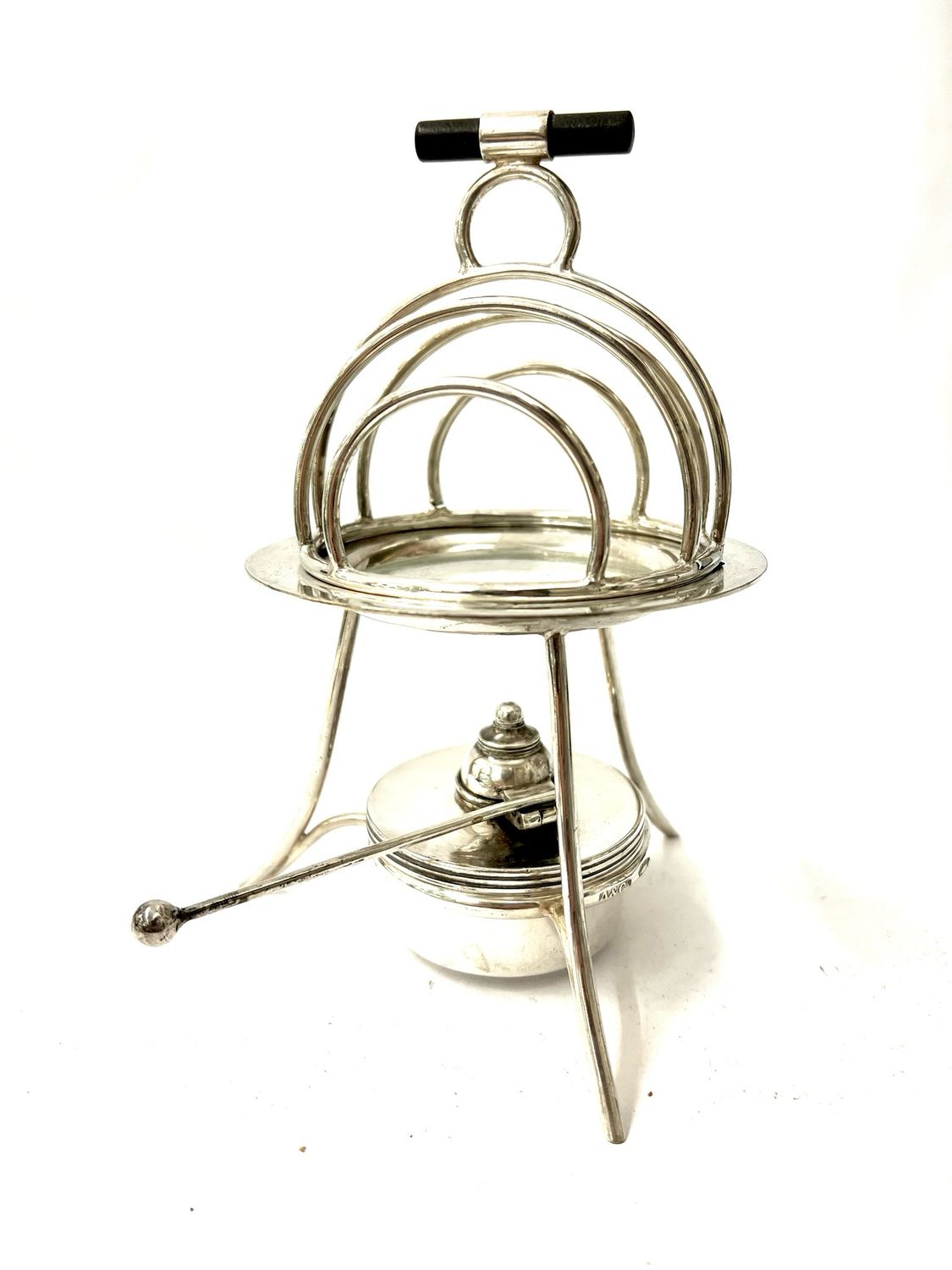 Sehr seltener versilberter Toastständer mit Rechaud  , Asprey‘s London um 1910 , Patent, Design inspiriert von Christopher Dresser